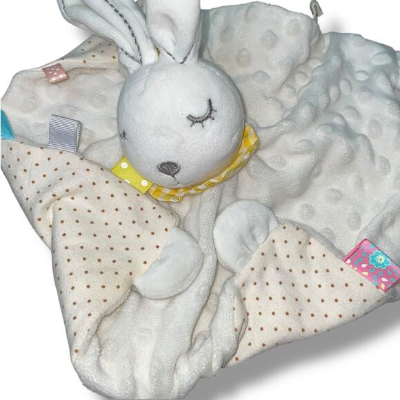 Appease Lovey Bunny Rabbit Security Blanket Baby Plush Tabs Rattle Embroider 10" - Picture 6 of 15